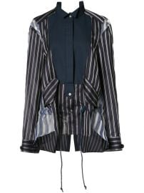 Sacai Sheer Panel Bib Stripe Shirt at Farfetch